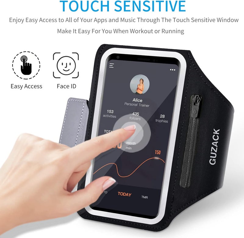 Guzack Running Phone Holder with Zipper Pouch, Running Armband for iPhone 17/16/15/14/13 Pro Max/Plus, Galaxy S25/S24/S23/S22, Cell Phone Arm Holder with Card Slot - Size L (Bigger Arm 14-17 in) - Image 5